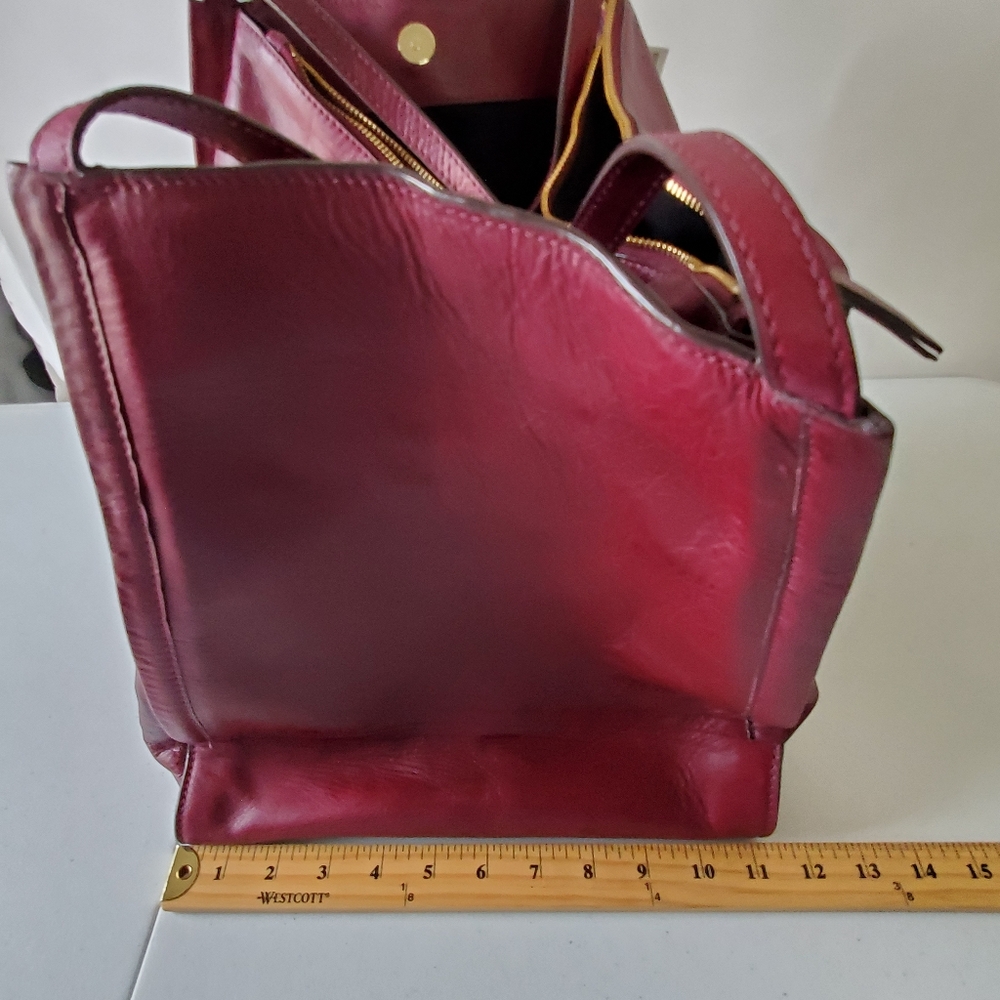 Zara Burgundy Leather Tote Bag - Picture 9 of 13
